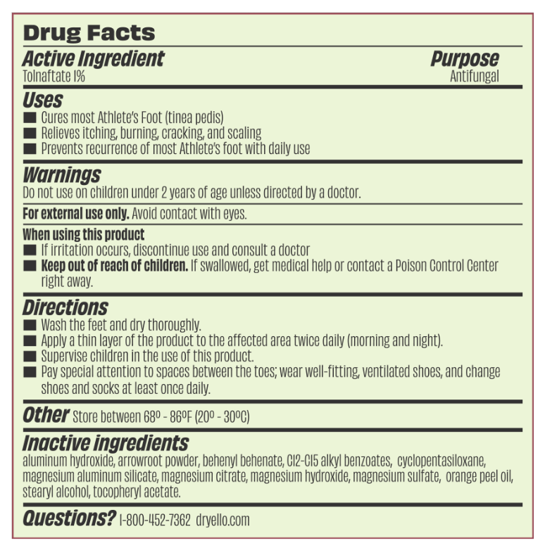 Dryello drug facts label for antifungal treatment 