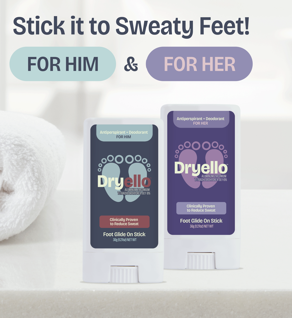 Two Dryello dry sticks for sweaty feet and athlete's foot treatment