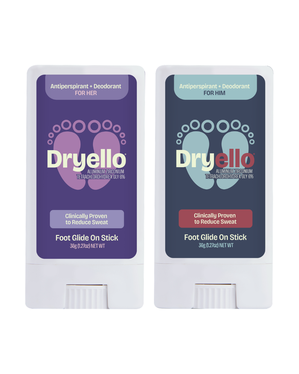 Dryello Antiperspirant Foot Stick, purple For Her and blue For Him